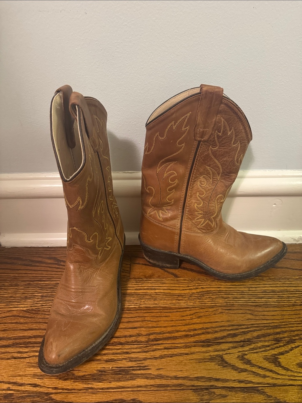 Old West Kids Brown Cowboy Boots with Tonal Stitching